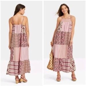 Maxi Patchwork Floral Spaghetti Strap Cottage-core Dress Large Universal Thread